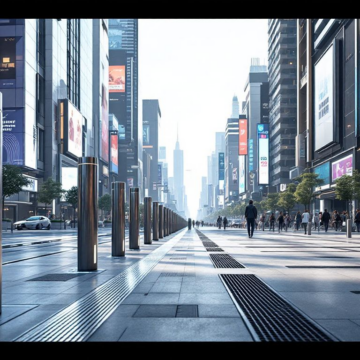 A variety of retractable bollards in different settings.