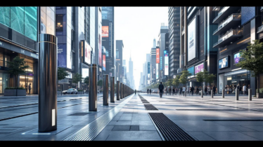 A variety of retractable bollards in different settings.